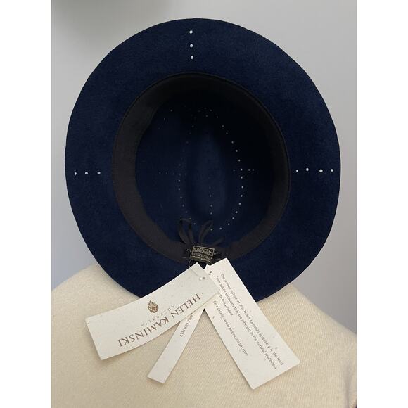 Helen Kaminski Australia Unisex Navy Blue Rabbit Fur Fedora Felt Shaped M - Picture 3 of 7